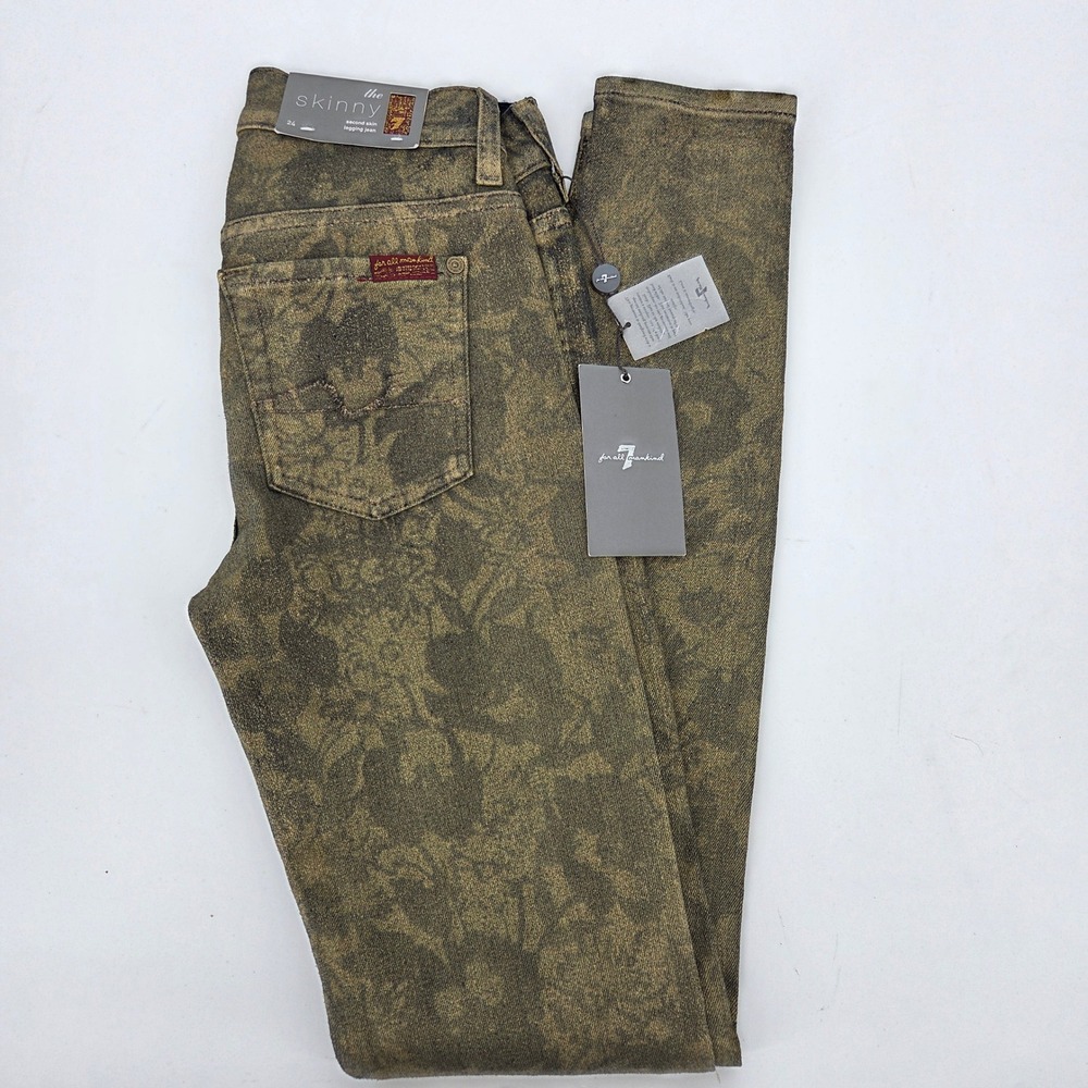 7 For All Mankind Womens The Skinny Jeans Floral Print Denim Size 24 NWT